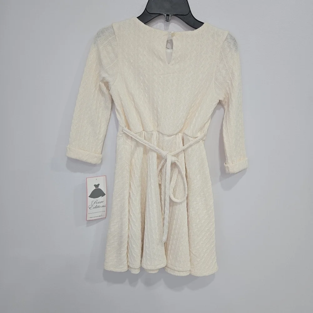 Rare Eitions Girls Knit Fit and Flare Dress with Necklace Size 7 Ivory NWT